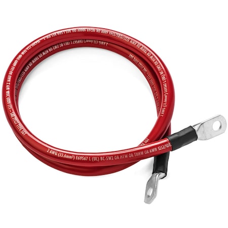 Single Red 6 Ft 1/0 AWG Battery Cable With 3/8 Ring Terminals